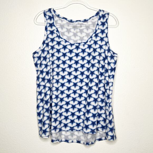 WOMAN WITHIN Women's Stars Tank Top Scoop Neck Pullover White Blue Size Medium - Picture 2 of 6
